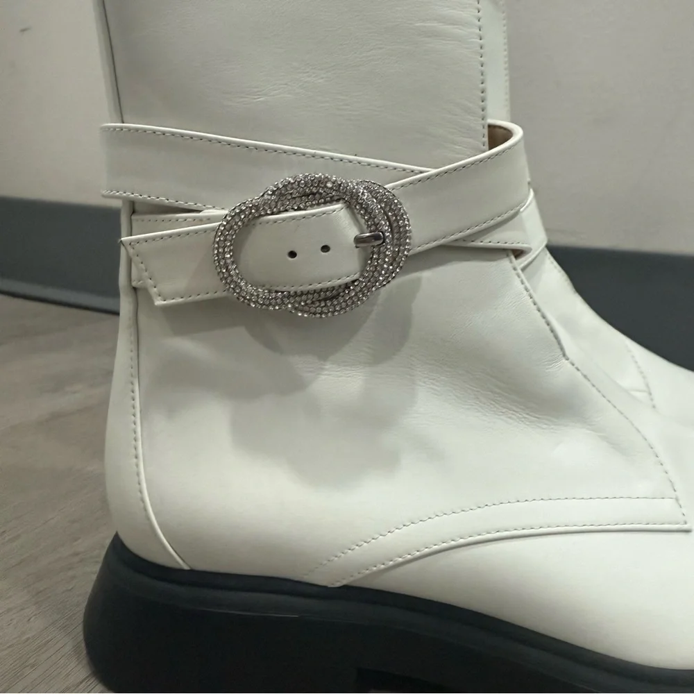 Stuart Weitzman Boots Crystal Bucket Ankle in White Leather